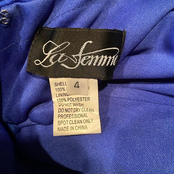 NWT La Femme Women’s Royal Blue Satin Charmeuse Backless Dress Formal Wedding - Picture 4 of 5